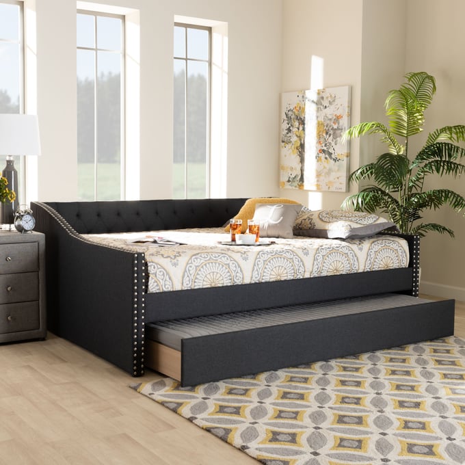 Baxton Studio Haylie Dark Grey Fabric Full Daybed with Roll Out