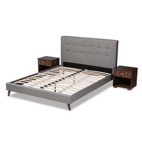 Baxton Studio Maren Light Grey Fabric Queen Platform Bed with 2 Night Stand...