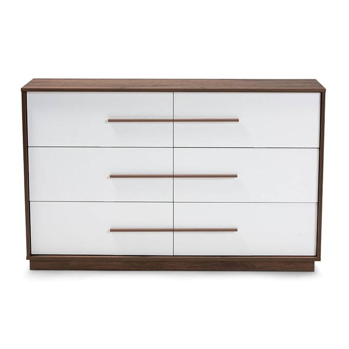 Baxton Studio Mette Modern White Walnut Wood 6 Drawers Dresser BAX-LV3COD3232WI-WH-6DW-DR