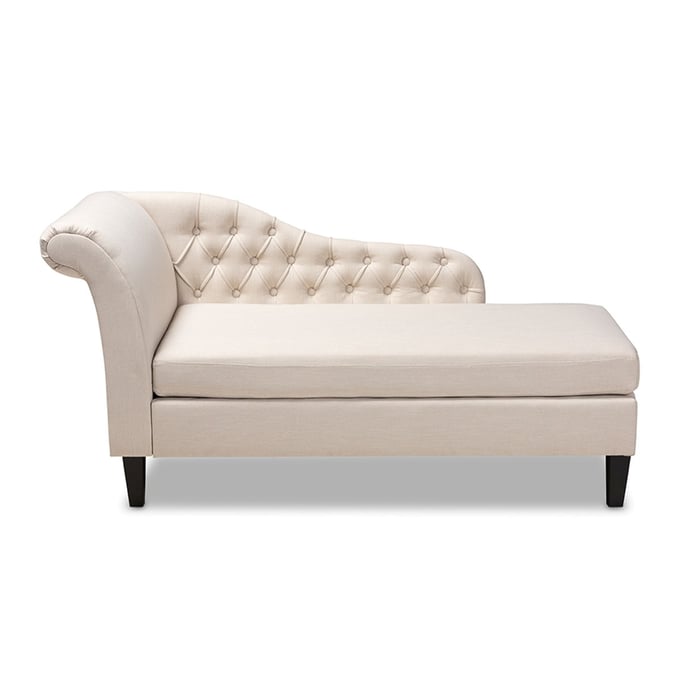 Baxton Studio Florent Beige Fabric Upholstered Chaise Lounge BAX-CFCL2-BEIGE-BLK-KD-CHSE