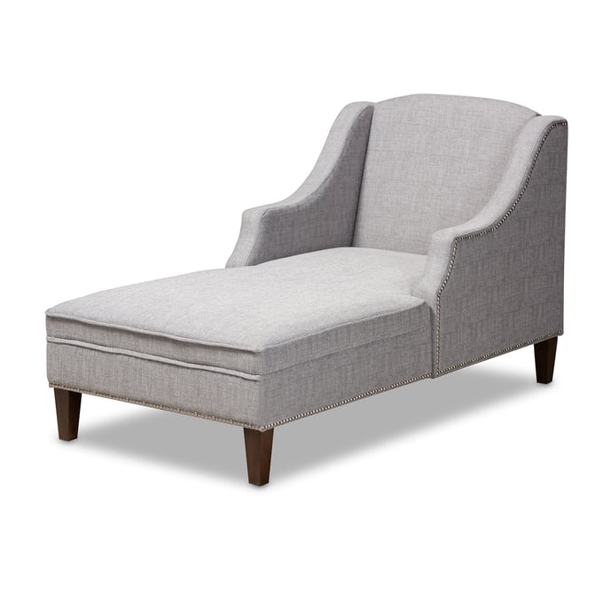 Baxton Studio Leonie Grey Fabric Upholstered Chaise Lounge BAX-CFCL3-GREY-WENGE-KD-CHAISE