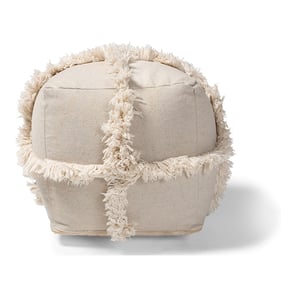 Baxton Studio Alfro Beige Fabric Handwoven Fringe Pouf Ottoman