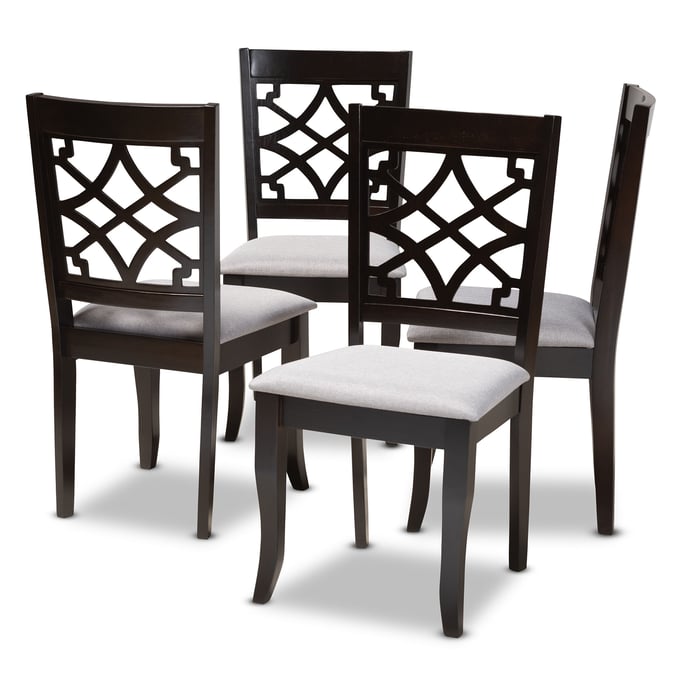 4 Baxton Studio Mael Grey Fabric Upholstered Dining Chairs BAX-RH331C-Grey-Dark-Brown-DC