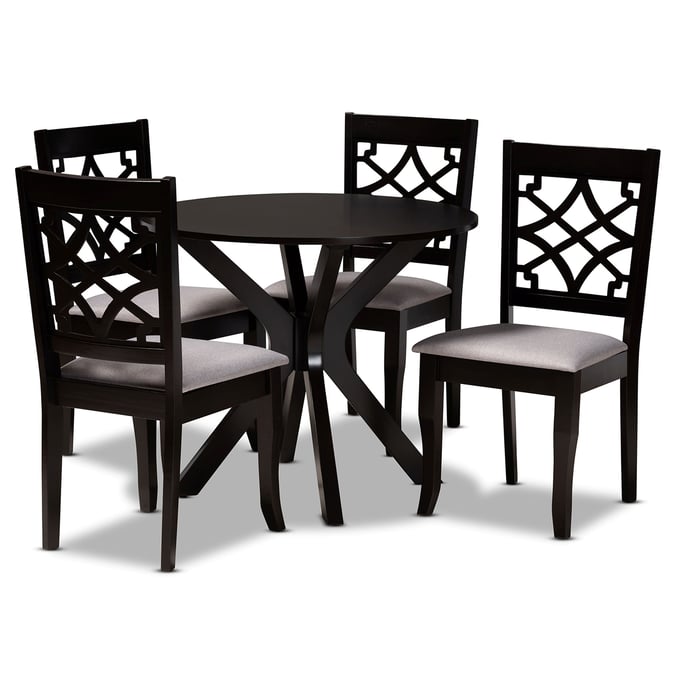 Baxton Studio Elena Grey Dark Brown 5pc Dining Room Set BAX-ELENA-GY-DBR-5PCDINSET