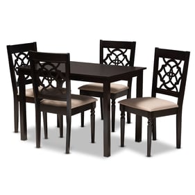 Baxton Studio Renaud Sand Fabric Espresso Brown Wood 5pc Dining Set