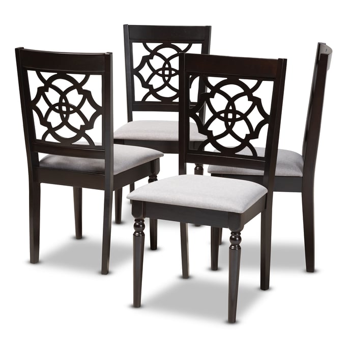 4 Baxton Studio Renaud Grey Fabric Upholstered Dining Chairs BAX-RH332C-Grey-Dark-Brown-DC