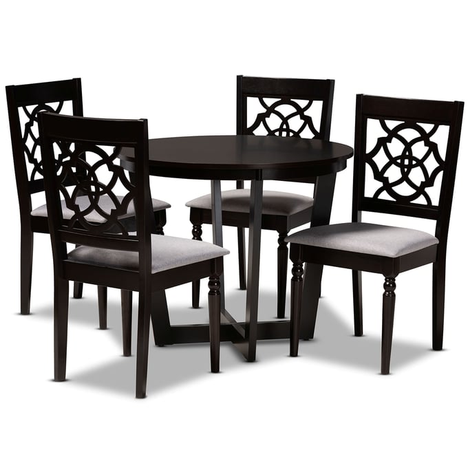 Baxton Studio Valerie Grey Dark Brown 5pc Dining Room Set BAX-VALERIE-GY-DBR-5PCDINSET