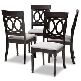 4 Baxton Studio Lucie Grey Fabric Dark Brown Wood Dining Chairs