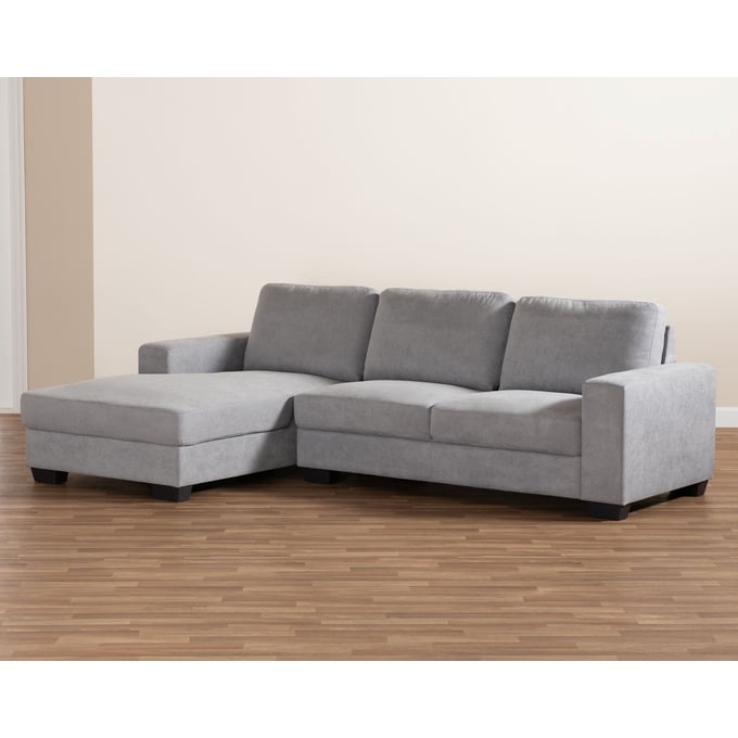 Baxton Studio Nevin Light Grey Fabric Sectional Sofa with Left