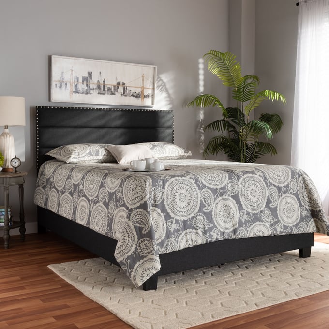 Baxton Studio Ansa Dark Grey Fabric Upholstered Queen Bed The