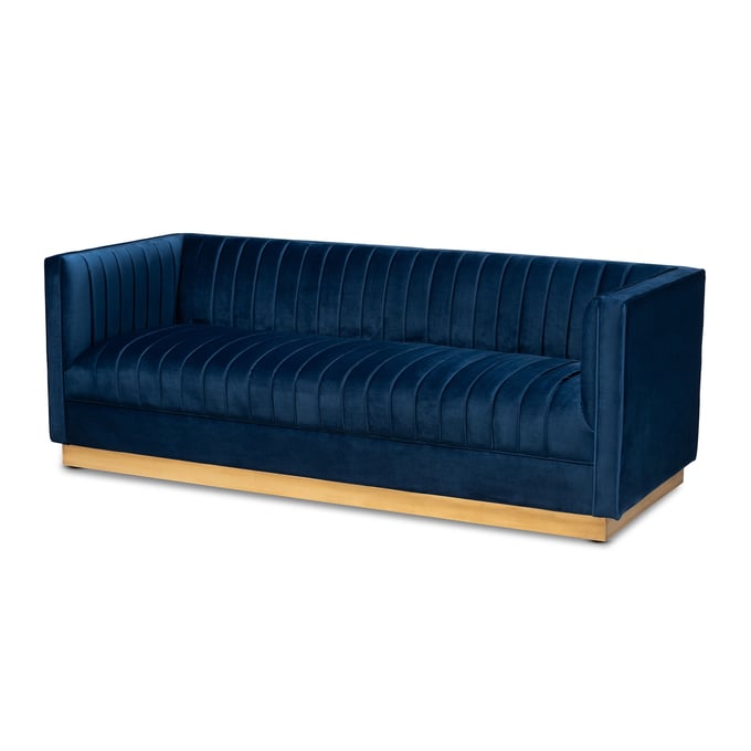 Baxton Studio Aveline Navy Blue Velvet Upholstered Sofa BAX-TSF-BAX66113-NAVY-GOLD-SF