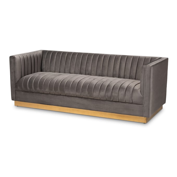 Baxton Studio Aveline Grey Velvet Upholstered Sofa BAX-TSF-BAX66113-GREY-GOLD-SF