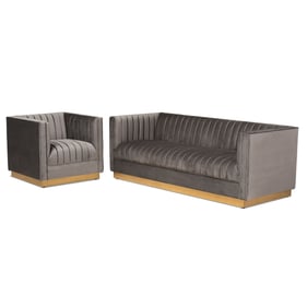 Baxton Studio Aveline Grey Velvet Upholstered 2pc Sofa and Armchair Set