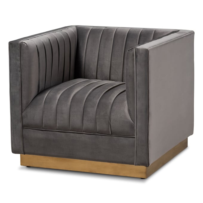 Baxton Studio Aveline Grey Velvet Upholstered Armchair BAX-TSF-BAX66111-GREY-GOLD-CC