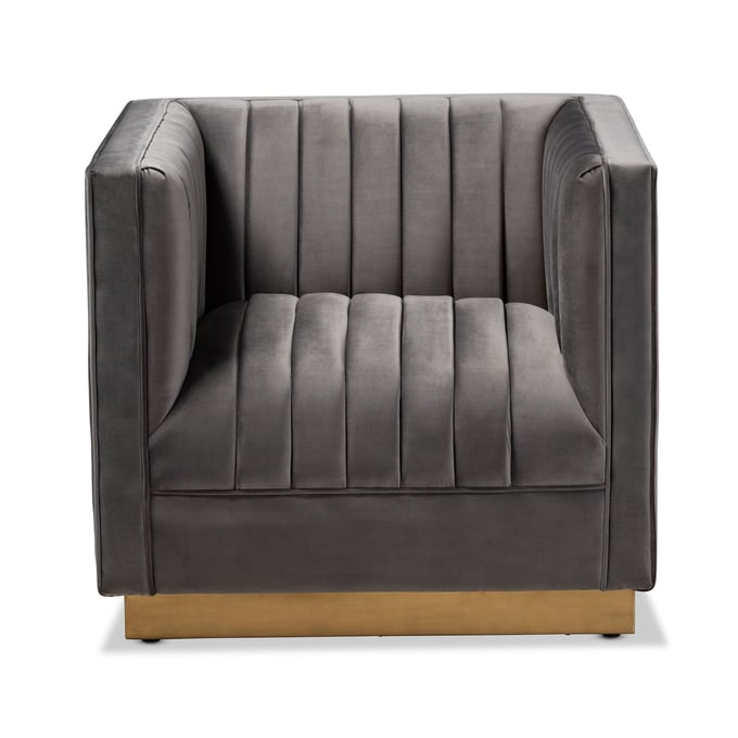 Baxton Studio Nelson Modern Luxe and Glam Grey Velvet Fabric Upholstered and Gold Finished Metal Armchair