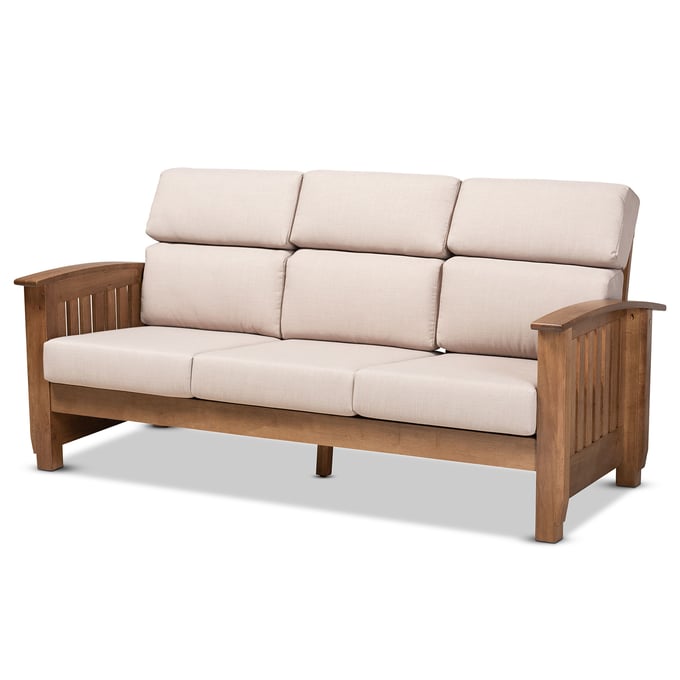 Baxton Studio Charlotte Taupe 3 Seater Sofa BAX-SW3513-TAUPE-WALNUT-M17-SF