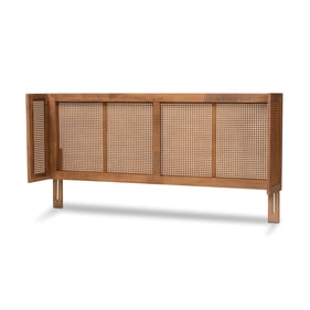 Baxton Studio Rina Ash Walnut Wood Synthetic Rattan Wood Synthetic Rattan Q...