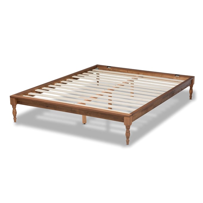 Baxton Studio Romy Ash Walnut Wood Synthetic Rattan Wood Queen Bed Frame BAX-MG0005-ASH-WL-RTN-QFRAME