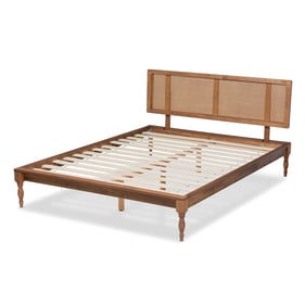 Baxton Studio Romy Ash Walnut Wood Synthetic Rattan Queen Platform Bed