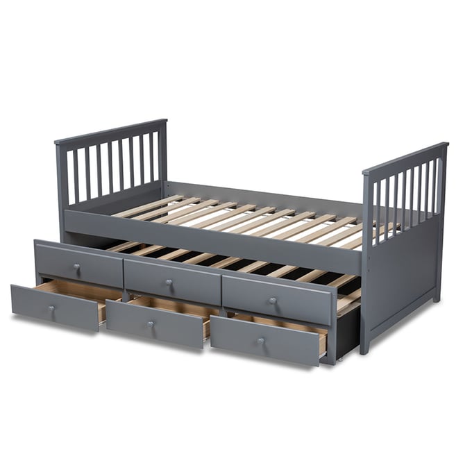 Baxton Studio Trine Grey Wood Twin Daybed with Trundle BAX-MG8005-GREY-DAYBED