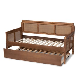 Baxton Studio Toveli Ash Walnut Wood Synthetic Rattan Daybed With Trundle