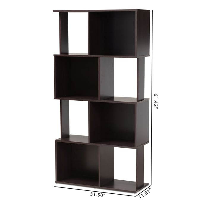 Baxton Studio Riva Dark Brown Wood Geometric Bookshelf The