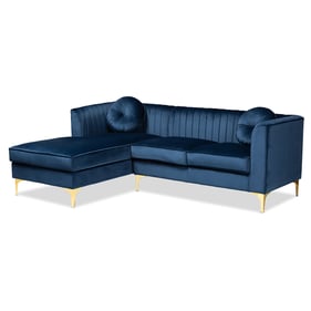 Baxton Studio Giselle Navy Blue Velvet Left Facing Sectional Sofa with Chai...