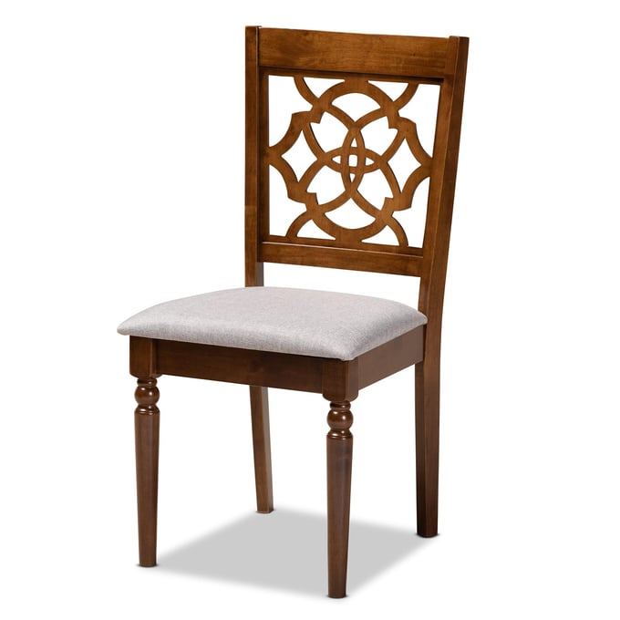 4 Baxton Studio Lylah Grey Fabric Dining Chairs BAX-RH332C-GREY-WALNUT-DC-4PK