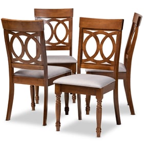 4 Baxton Studio Lucie Grey Fabric Walnut Brown Wood Dining Chairs