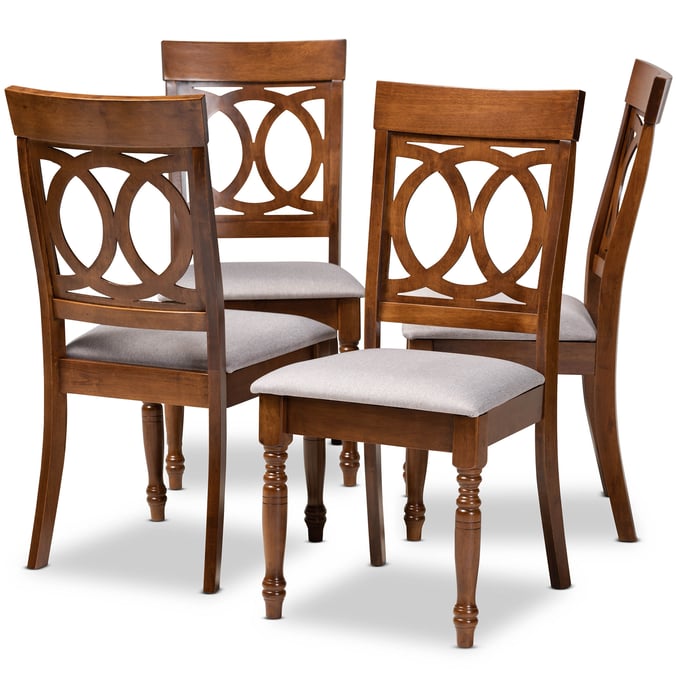 4 Baxton Studio Lucie Grey Fabric Walnut Brown Wood Dining Chairs BAX-RH333C-GREY-WALNUT-DC-4PK