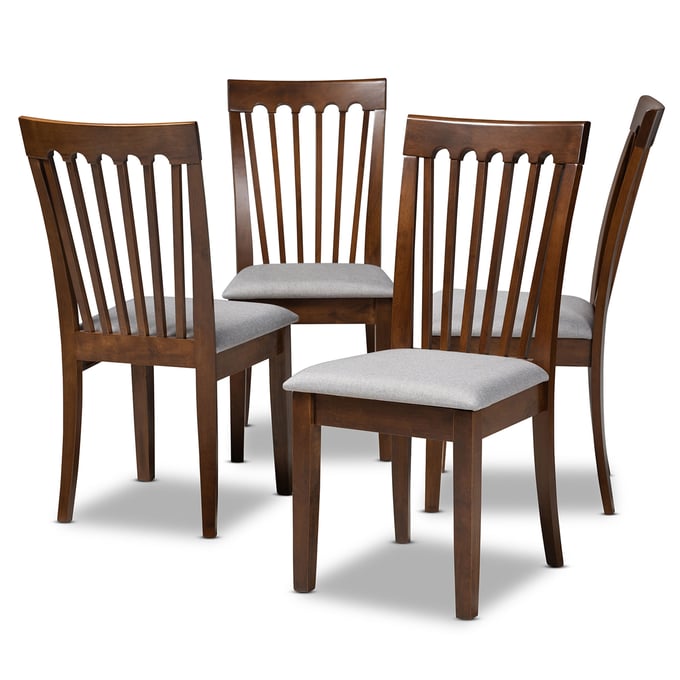 4 Baxton Studio Minette Grey Walnut Wood Dining Chairs BAX-RH319C-GREY-WALNUT-DC-4PK