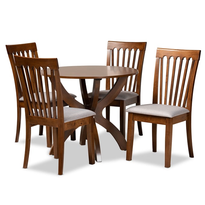 Baxton Studio Bailey Grey Fabric Walnut Brown Finished Wood 5pc Dining Set BAX-BAILEY-GY-WL-5PCDINSET