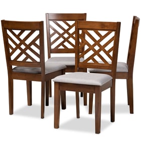 4 Baxton Studio Caron Grey Fabric Walnut Brown Wood Dining Chairs