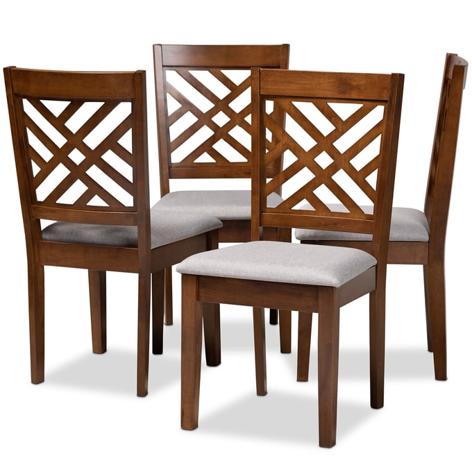 4 Baxton Studio Caron Grey Fabric Walnut Brown Wood Dining Chairs BAX-RH317C-GREY-WALNUT-DC-4PK