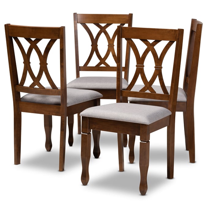 4 Baxton Studio Augustine Grey Fabric Walnut Brown Wood Dining Chairs BAX-RH316C-GREY-WALNUT-DC-4PK