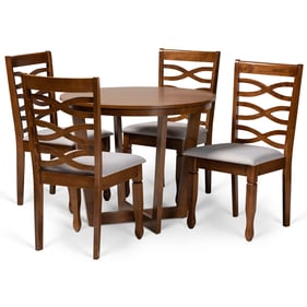 Baxton Studio Alicia Grey Fabric Walnut Brown Finished Wood 5pc Dining Set