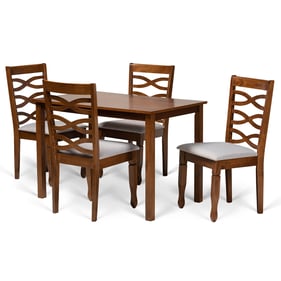 Baxton Studio Mirna Grey Fabric Walnut Brown Finished Wood 5pc Dining Set