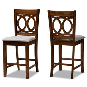 2 Baxton Studio Lenoir Grey Fabric Walnut Wood Counter Height Pub Chairs