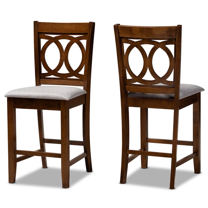 2 Baxton Studio Lenoir Grey Fabric Walnut Wood Counter Height Pub Chairs BAX-RH315P-GREY-WALNUT-PC