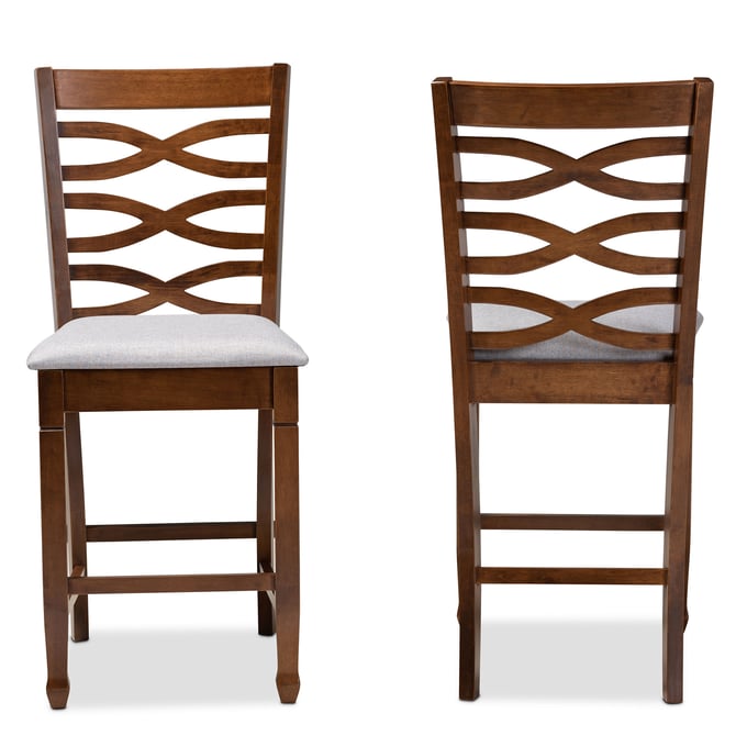 2 Baxton Studio Lanier Grey Fabric Upholstered Counter Height Pub Chairs BAX-RH318P-GREY-WALNUT-PC