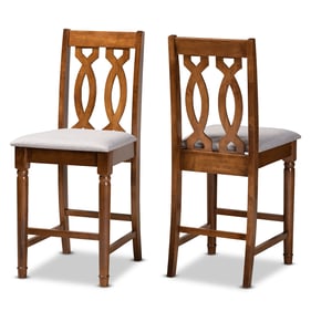 2 Baxton Studio Darcie Grey Fabric Walnut Brown Wood Counter Stools