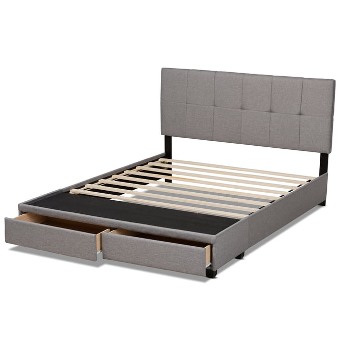 Baxton Studio Netti Light Grey Fabric Upholstered 2 Drawers King Platform Bed BAX-NETTI-GREY-KING