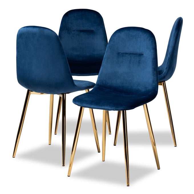 4 Baxton Studio Elyse Navy Blue Velvet Upholstered Dining Chairs BAX-DC150-NVBLVLVTGLD-DC