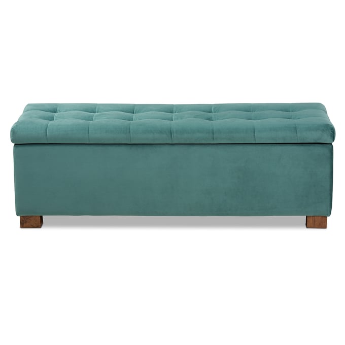 Baxton Studio Roanoke Teal Blue Velvet Upholstered Storage Ottoman Bench BAX-BBT3101-TEALVLVTWL-OTTO