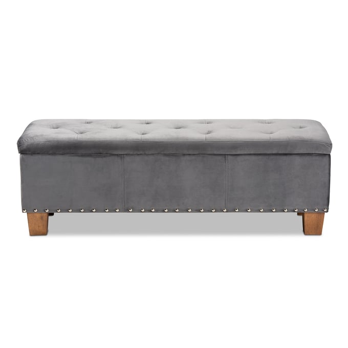 Baxton Studio Hannah Grey Velvet Upholstered Storage Ottoman Bench BAX-BBT3136-GY-VLVT-WL-OTTO