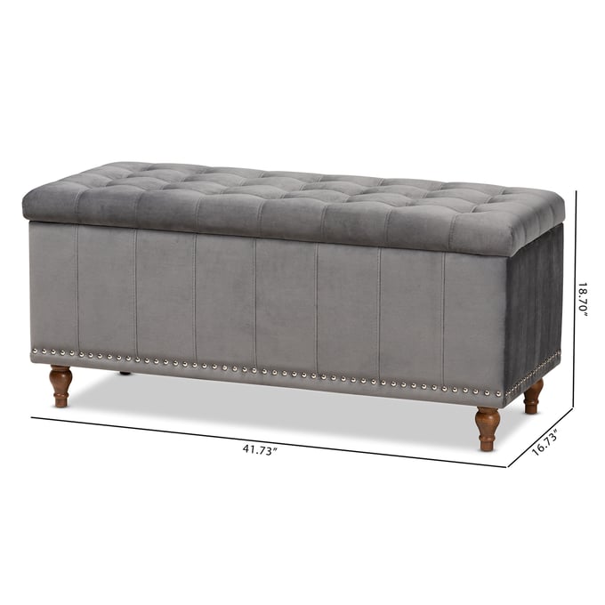 Baxton Studio Kaylee Grey Velvet Upholstered Storage Ottoman Bench