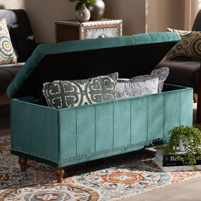 Baxton Studio Kaylee Teal Blue Velvet Upholstered Storage Ottoman