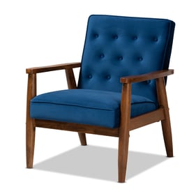 Baxton Studio Sorrento Navy Blue Velvet Upholstered Lounge Chair