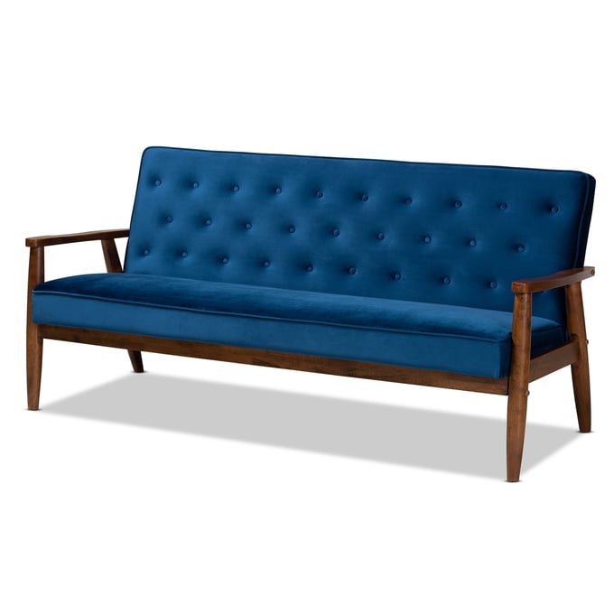 Baxton Studio Sorrento Navy Blue Velvet Upholstered 3 Seater Sofa BAX-BBT8013-NAVY-VLVT-WL-SF