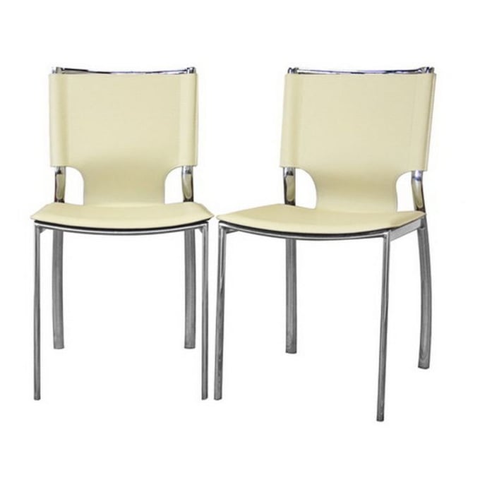 2 Baxton Studio Montclare Ivory Leather Dining Chairs BAX-ALC-1083-IVORY